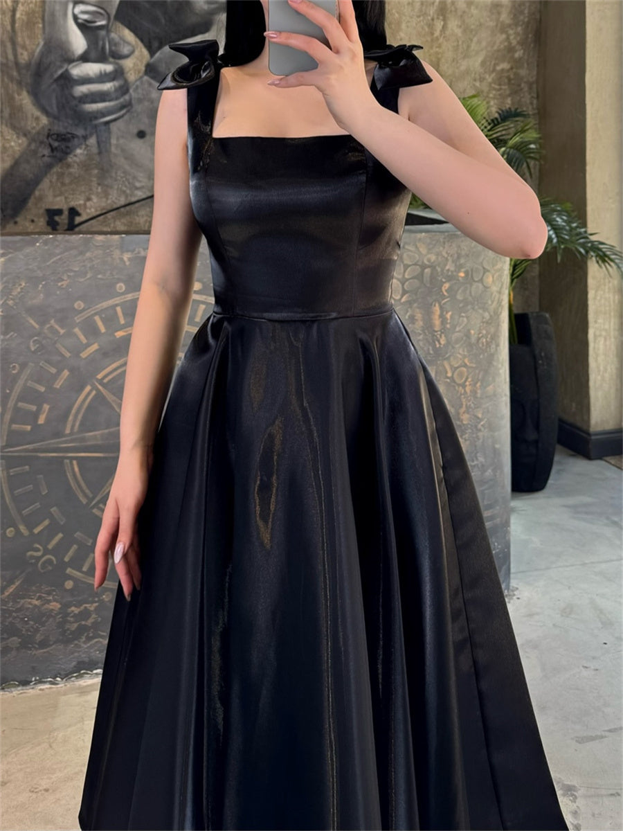 A-line/Princess Straps Bow Tea-Length Corset Homecoming Dress