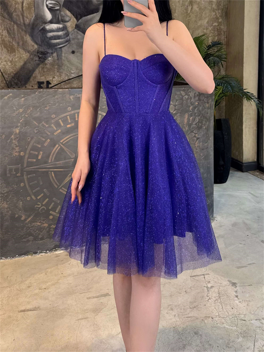 A-line/Princess Spaghetti Straps Knee-Length Corset Homecoming Dress