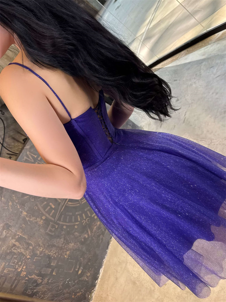 A-line/Princess Spaghetti Straps Knee-Length Corset Homecoming Dress
