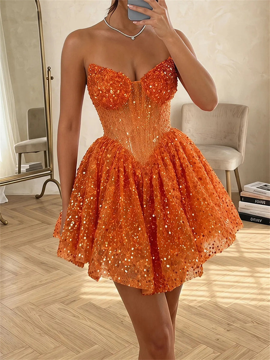 A-line/Princess Sweetheart Short/Mini Lace Corset Homecoming Dress