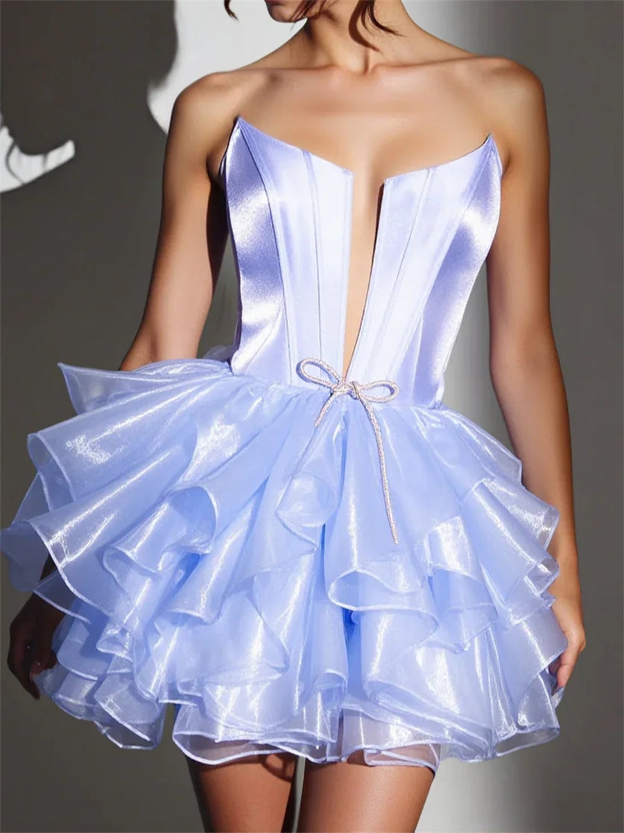 A-line/Princess Sweetheart Ruffles Short/Mini Organza Corset Homecoming Dress
