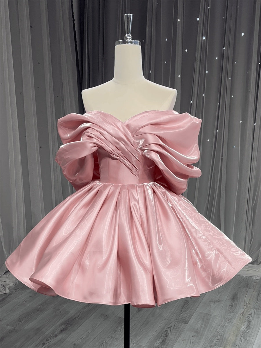 A-line/Princess Off-the-Shoulder Pleated Short/Mini Corset Homecoming Dress