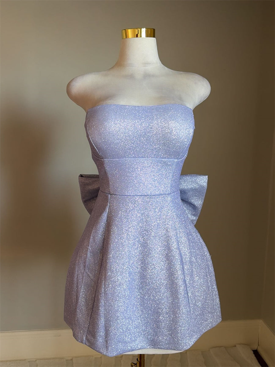 A-line/Princess Straight Bow Short/Mini Corset Homecoming Dress