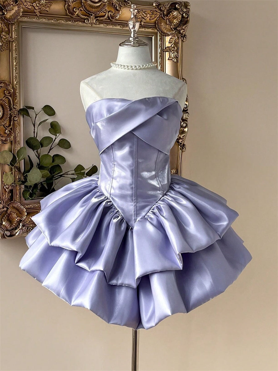 A-line/Princess Straight Cascading Ruffles Short/Mini Corset Homecoming Dress
