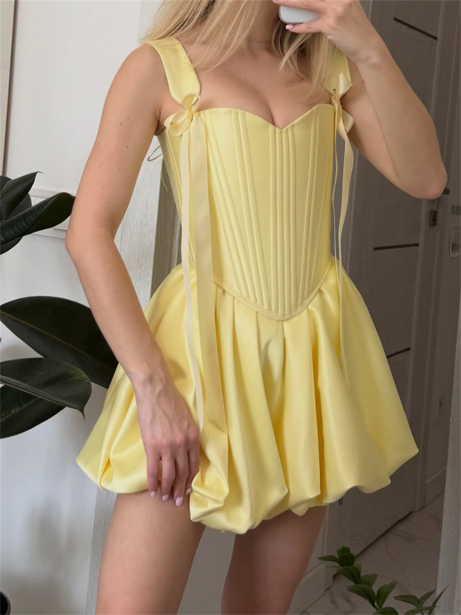 A-line/Princess Straps Bow Short/Mini Satin Corset Homecoming Dress