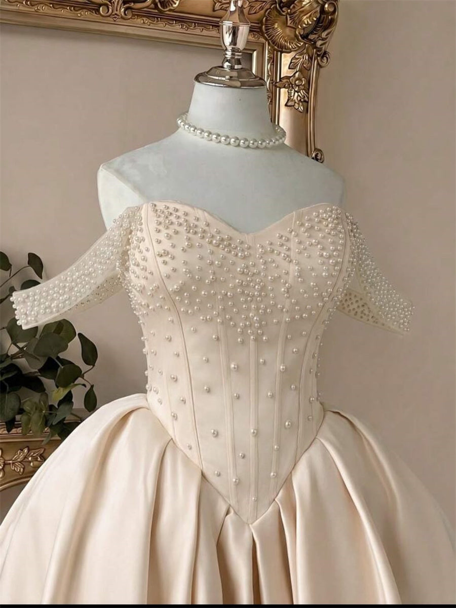 A-line/Princess Off-the-Shoulder Beading Short/Mini Satin Corset Homecoming Dress