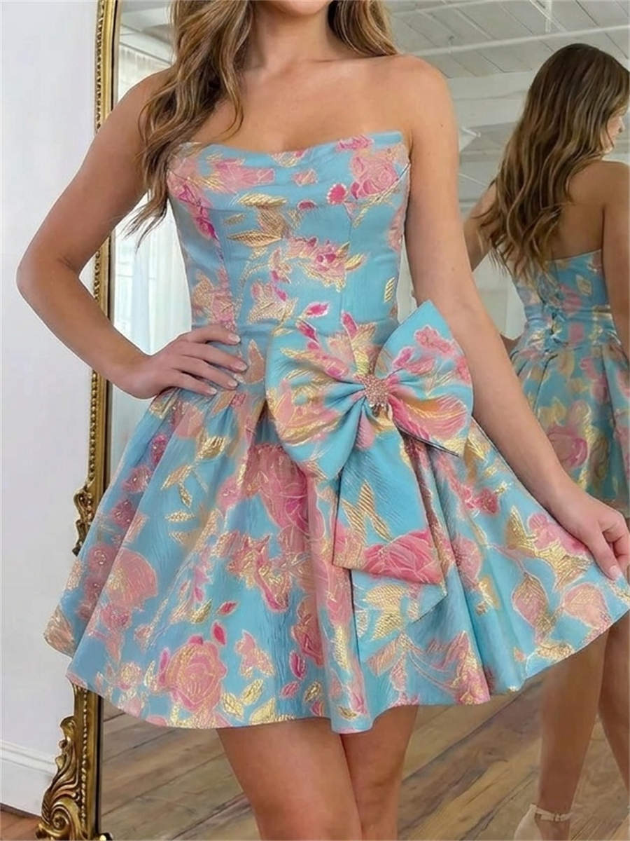 A-line/Princess Straight Bow Short/Mini Corset Homecoming Dress