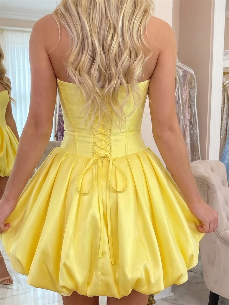 A-line/Princess Straight Flower Short/Mini Satin Corset Homecoming Dress
