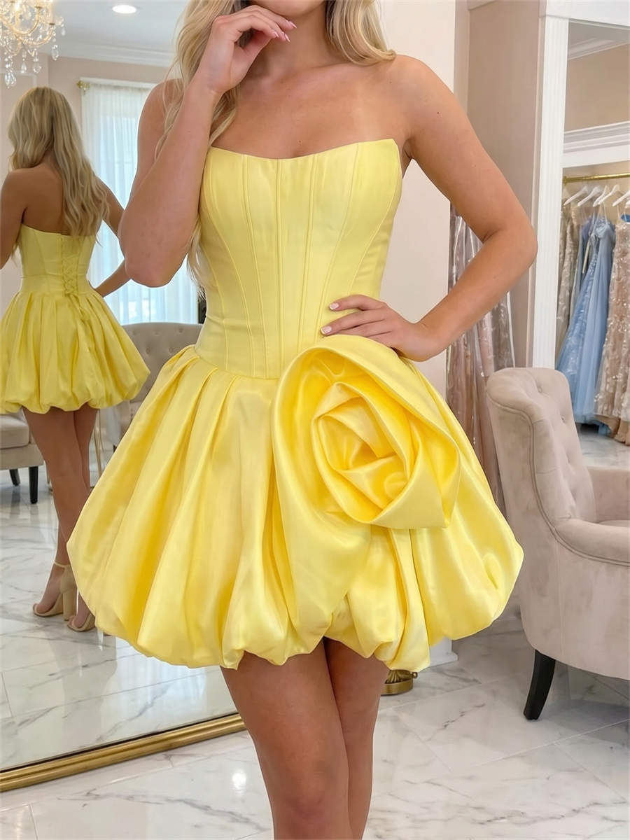 A-line/Princess Straight Flower Short/Mini Satin Corset Homecoming Dress