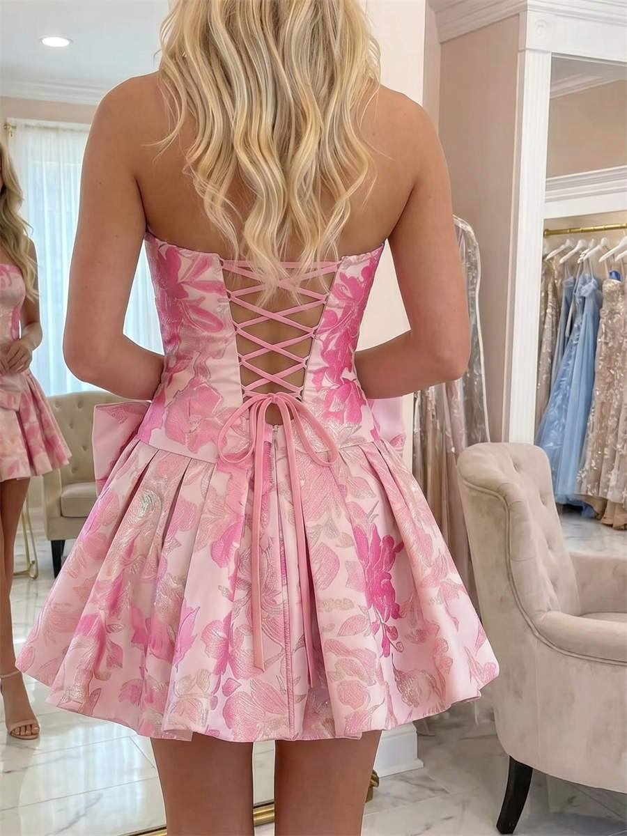 A-line/Princess Straight Bow Short/Mini Corset Homecoming Dress