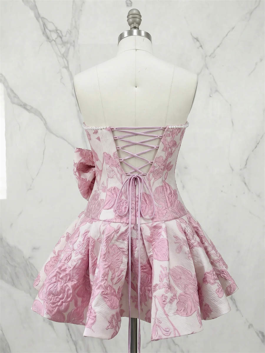 A-line/Princess Straight Bow Short/Mini Corset Homecoming Dress