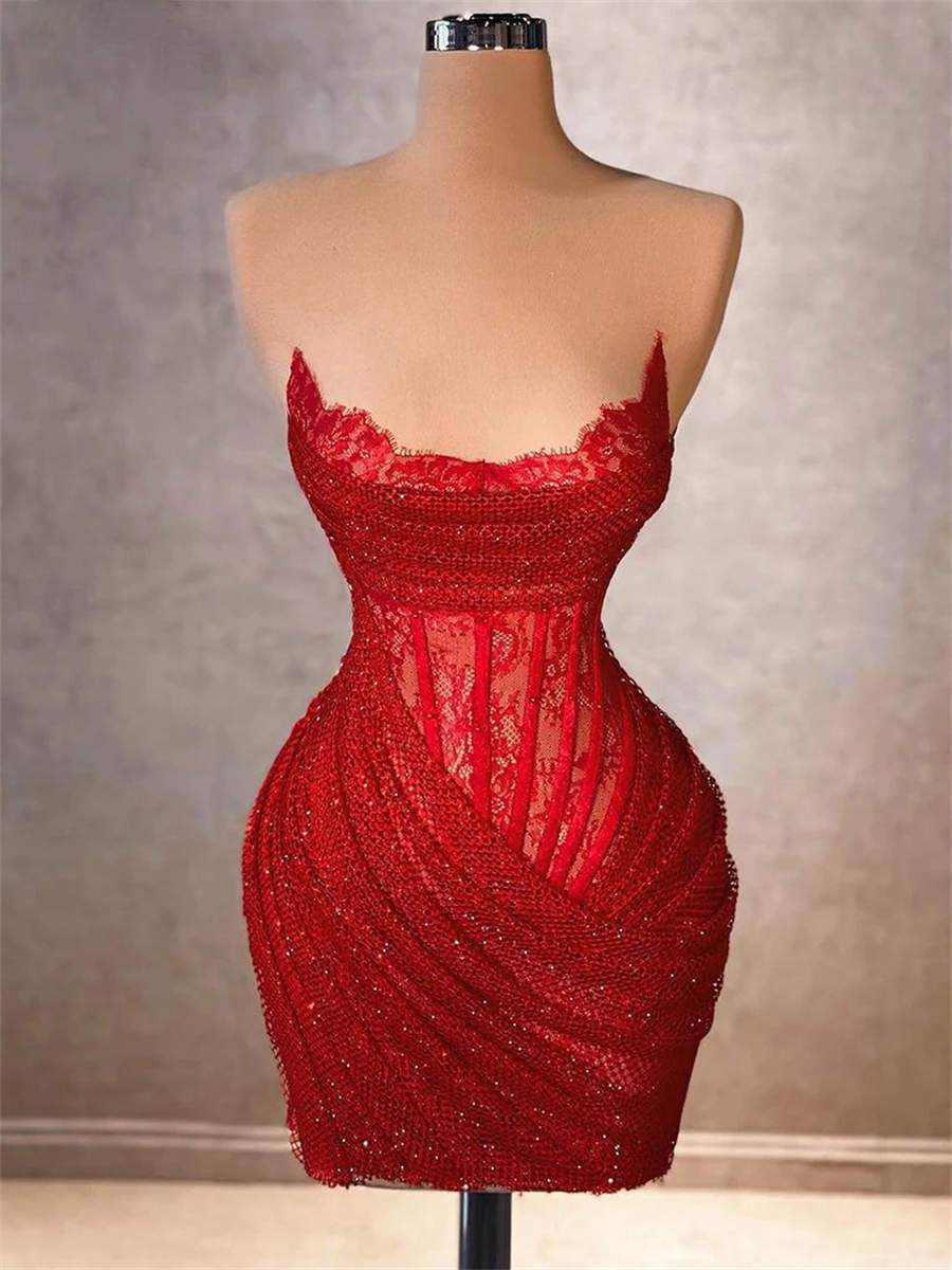 Sheath/Column Straight Pleated Short/Mini Lace Corset Homecoming Dress