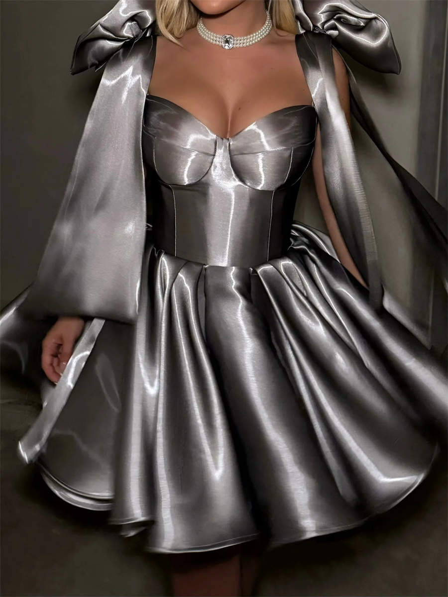 A-line/Princess Off-the-Shoulder Bow Short/Mini Corset Homecoming Dress