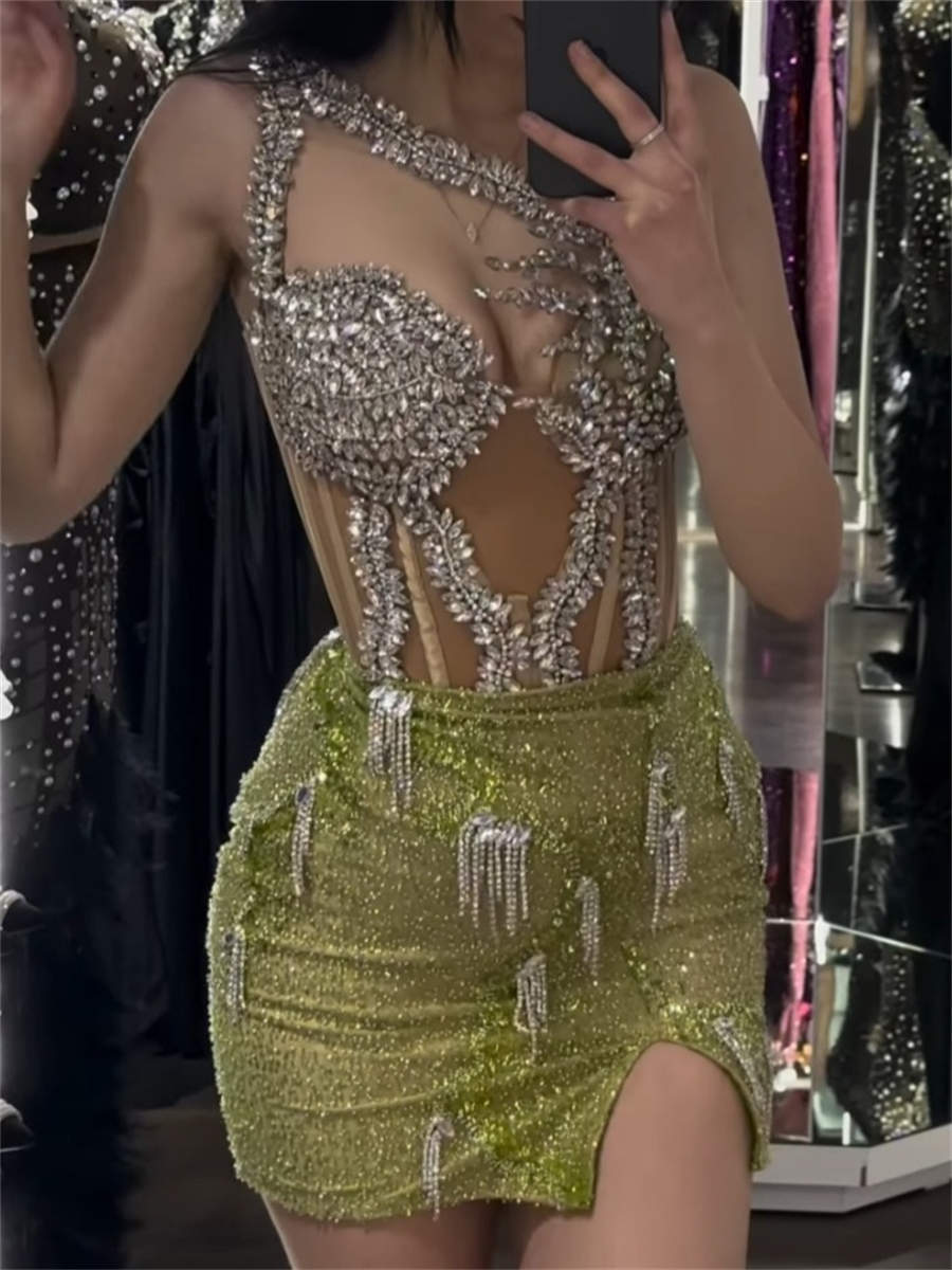 Sheath/Column One-Shoulder Rhinestone Short/Mini Corset Homecoming Dress