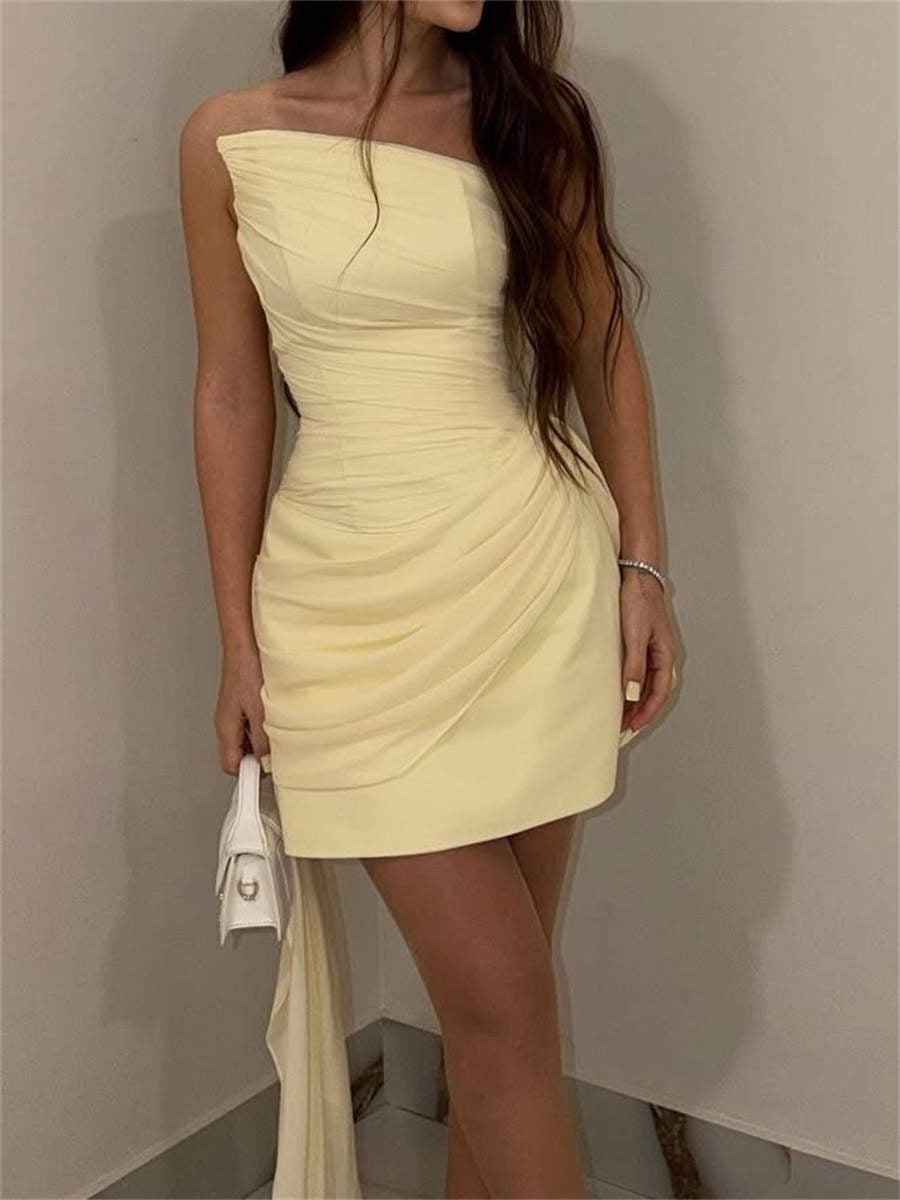 Sheath/Column Straight Pleated Short/Mini Chiffon Corset Homecoming Dress
