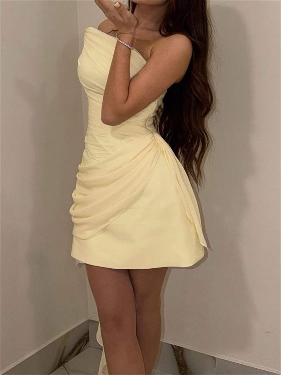 Sheath/Column Straight Pleated Short/Mini Chiffon Corset Homecoming Dress