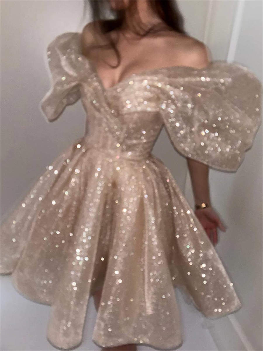 A-line/Princess Off-the-Shoulder Short/Mini Corset Homecoming Dress