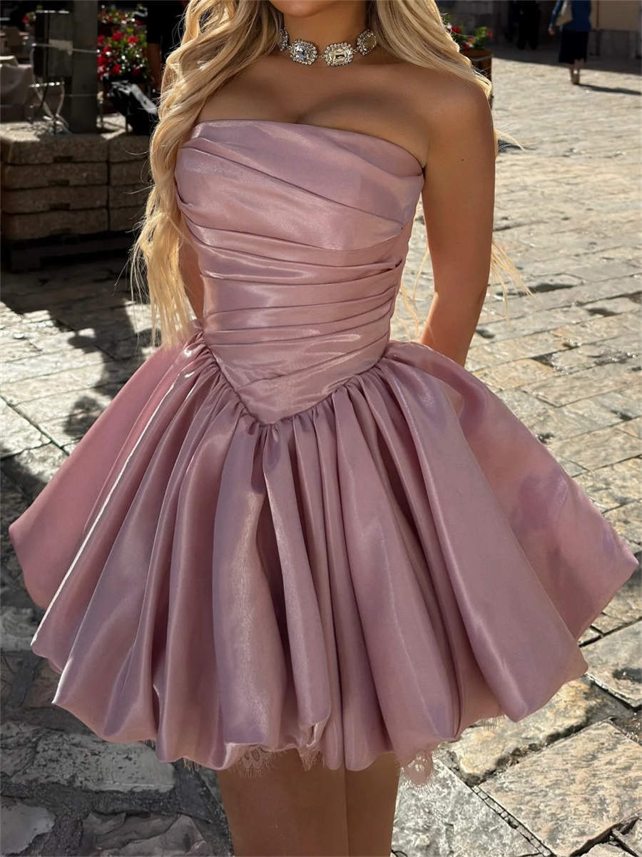 A-line/Princess Straight Pleated Short/Mini Corset Homecoming Dress