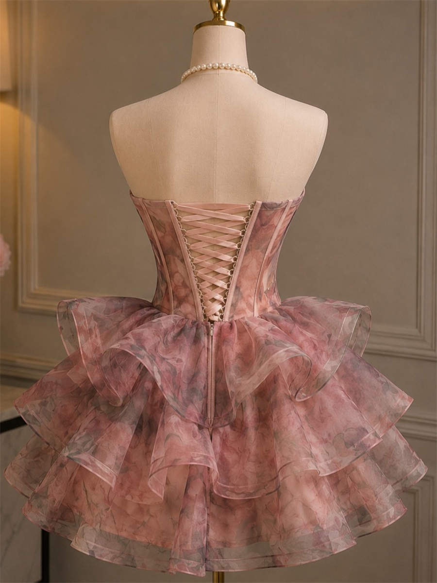 A-line/Princess Sweetheart Cascading Ruffles Short/Mini Corset Homecoming Dress
