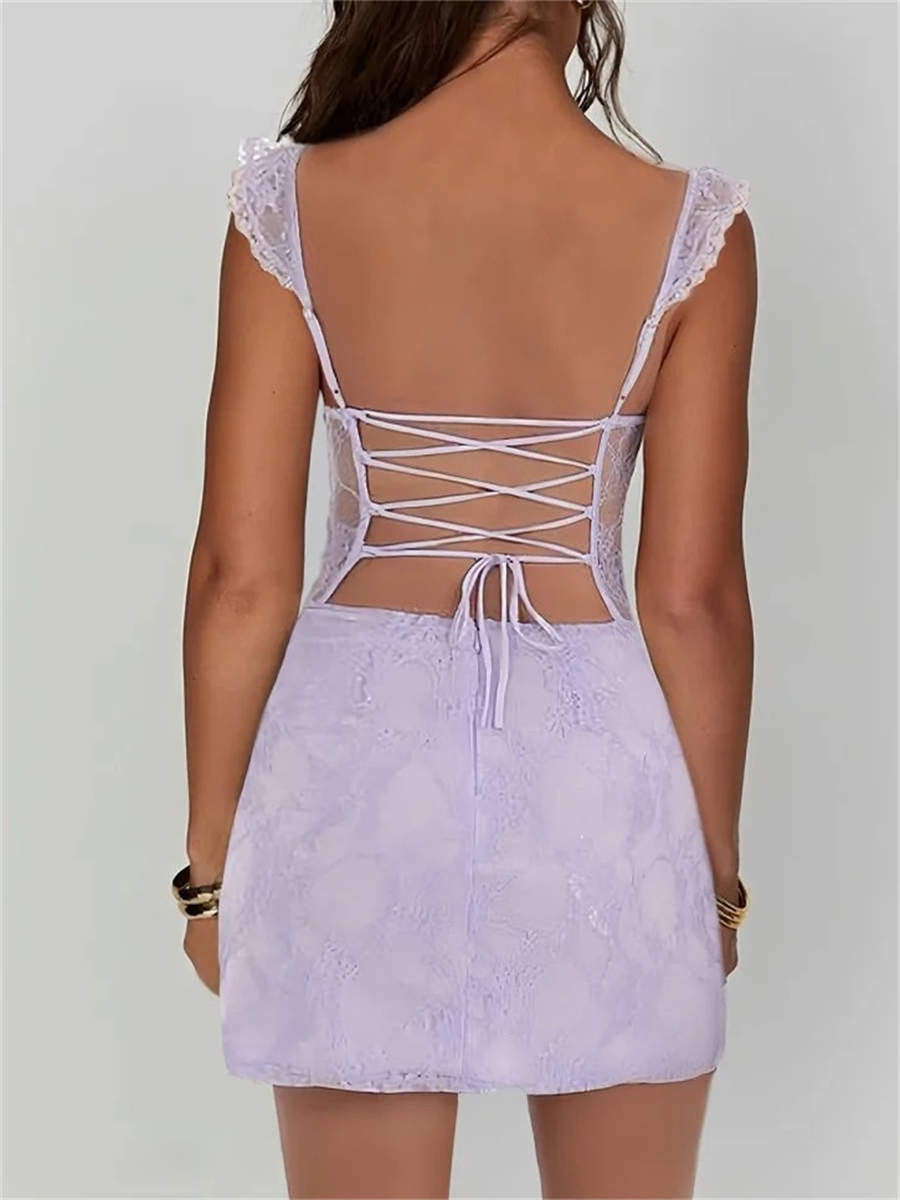 Sheath/Column Straps Short/Mini Lace Corset Homecoming Dress