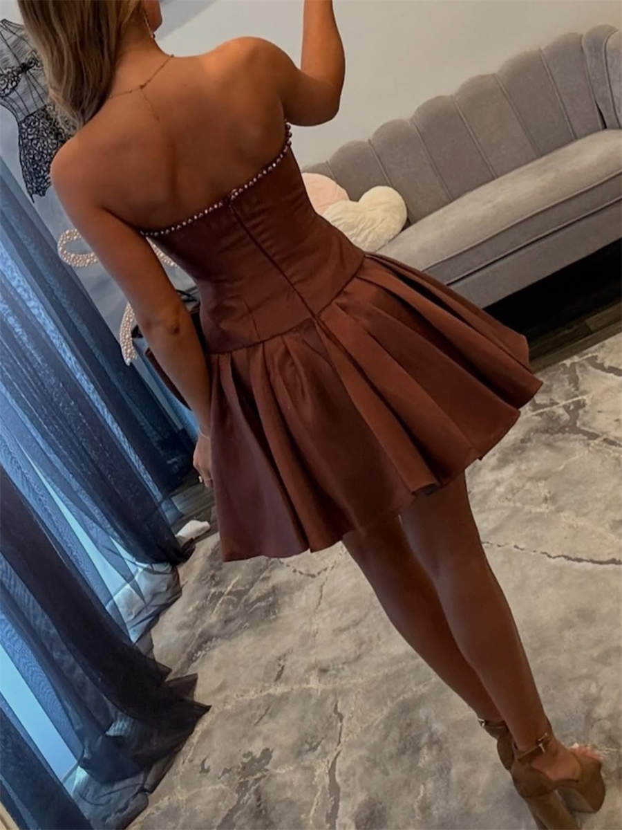 A-line/Princess Straight Bow Short/Mini Satin Corset Homecoming Dress