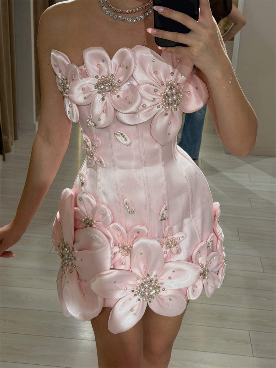Sheath/Column Straight Flower Short/Mini Organza Corset Homecoming Dress