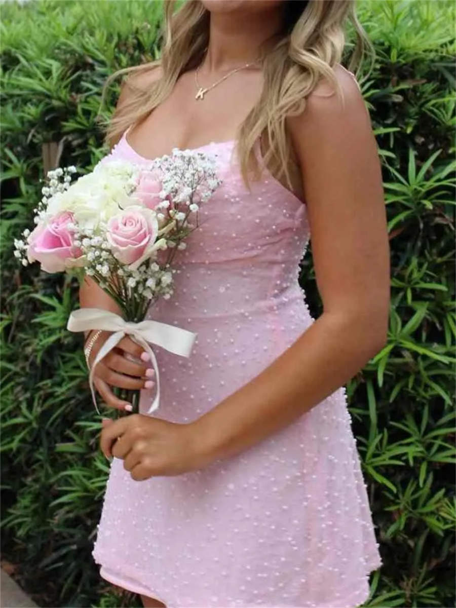 Sheath/Column Spaghetti Straps Pleated Short/Mini Homecoming Dress