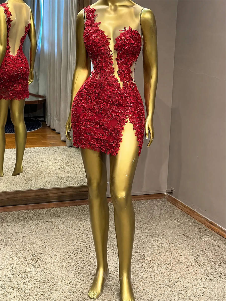 Sheath/Column Scoop Appliques Lace Short/Mini Lace Homecoming Dress