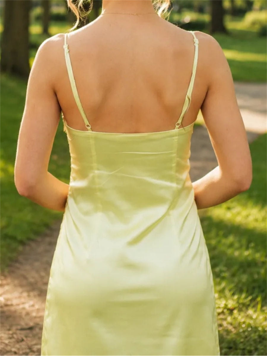 Sheath/Column Spaghetti Straps Sequin Short/Mini Silk Like Satin Homecoming Dress
