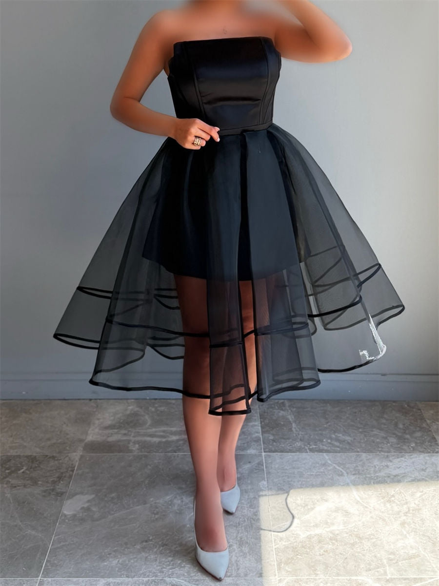 A-line/Princess Straight Ruffles Tea-Length Satin Corset Homecoming Dress