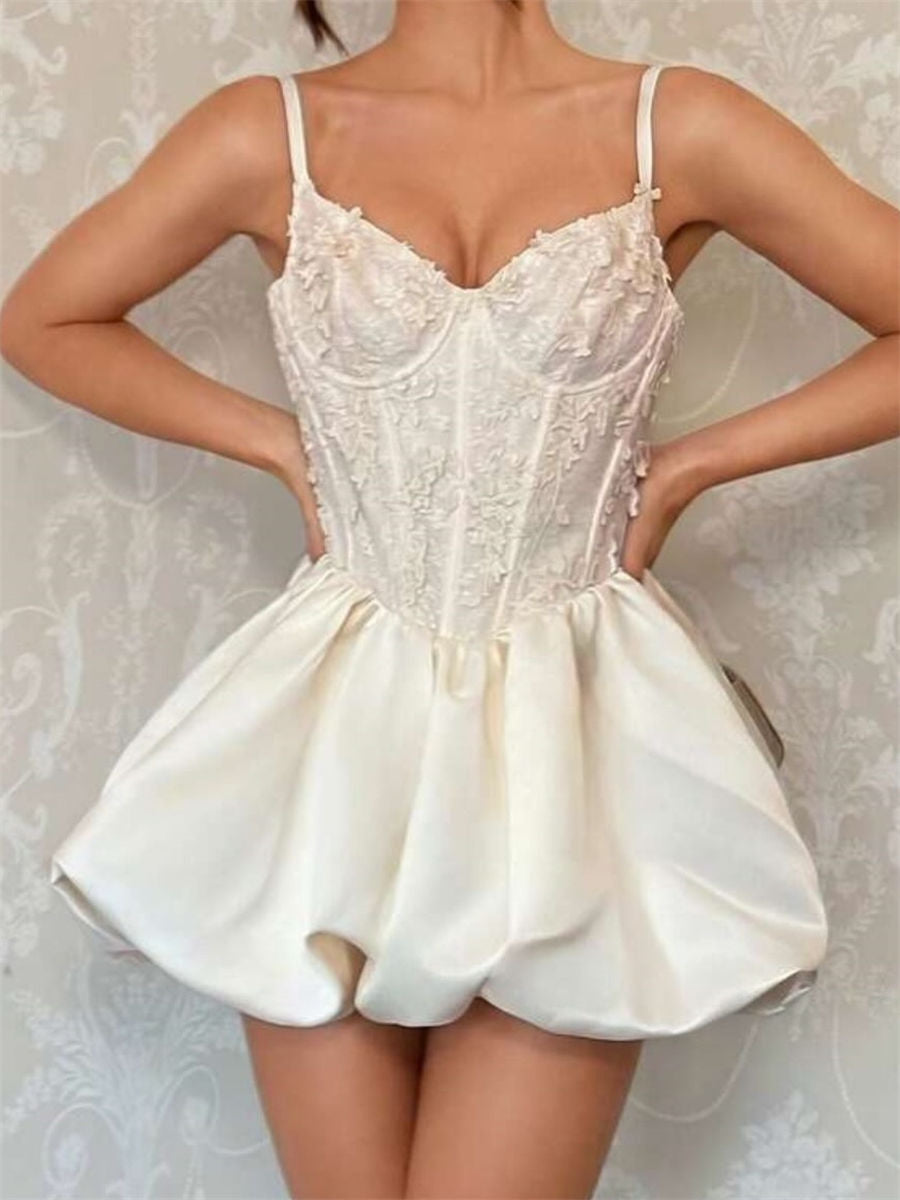 A-line/Princess Sweetheart Ruffles Short/Mini Satin Corset Homecoming Dress