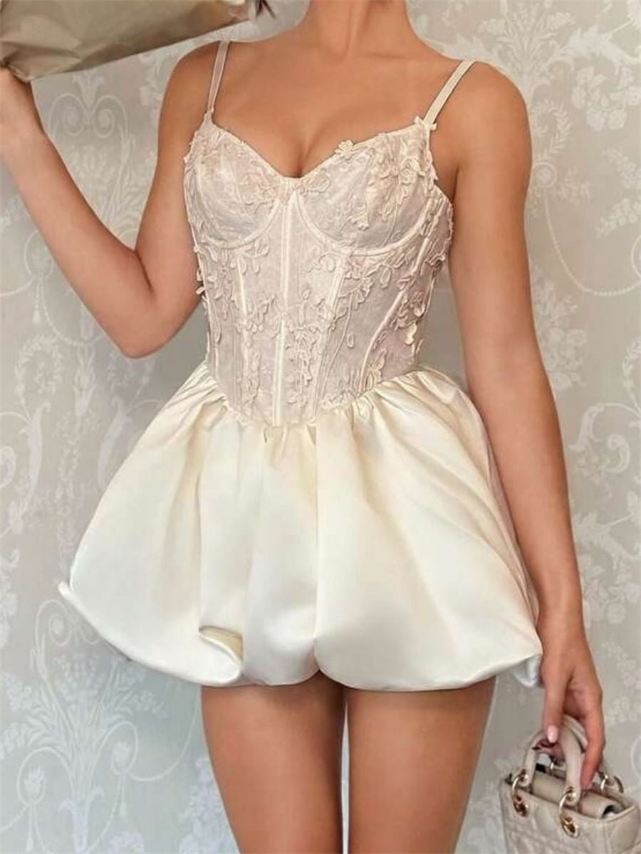 A-line/Princess Sweetheart Ruffles Short/Mini Satin Corset Homecoming Dress