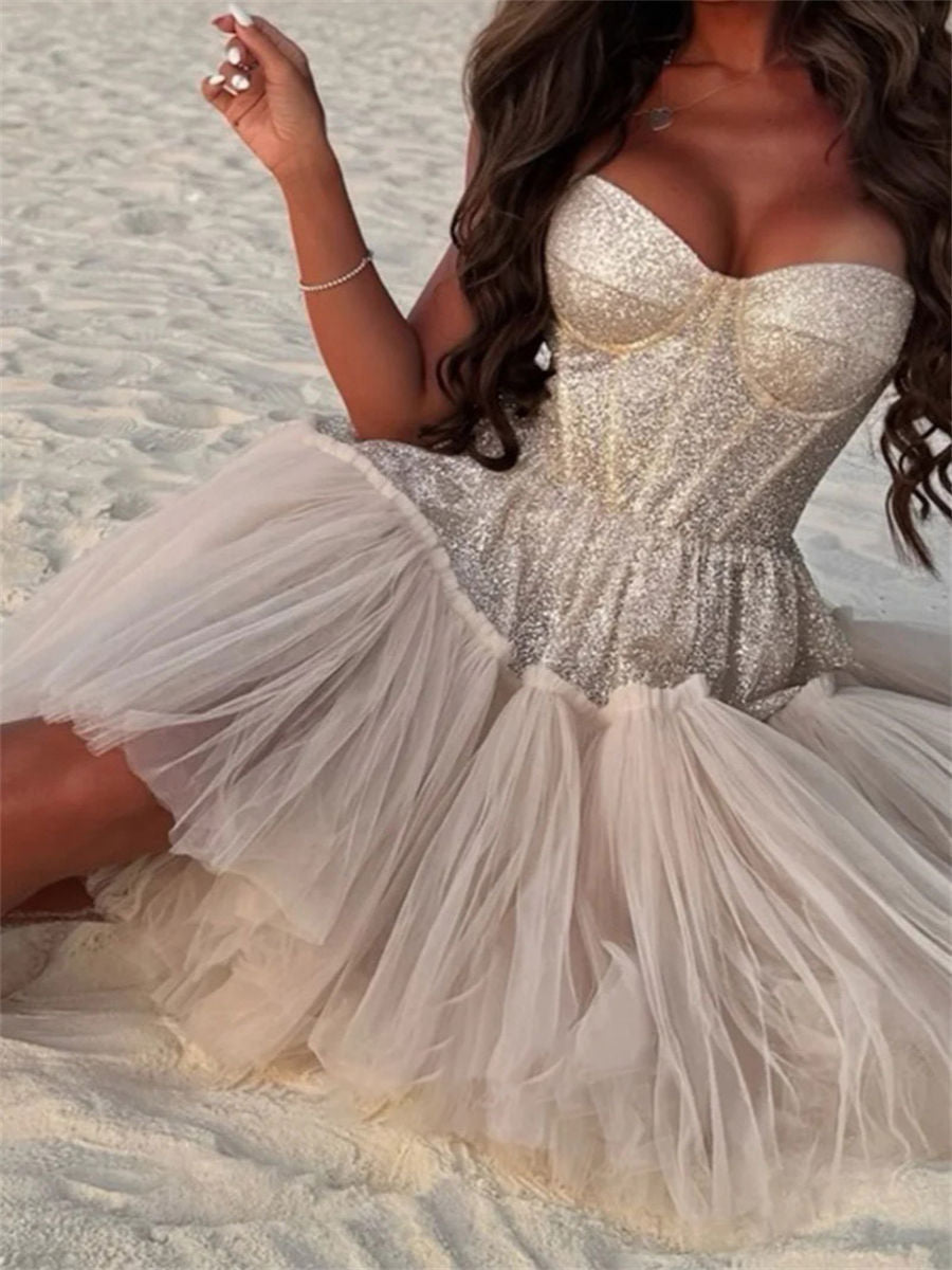 A-line/Princess Sweetheart Ruffles Short/Mini Tulle Corset Homecoming Dress