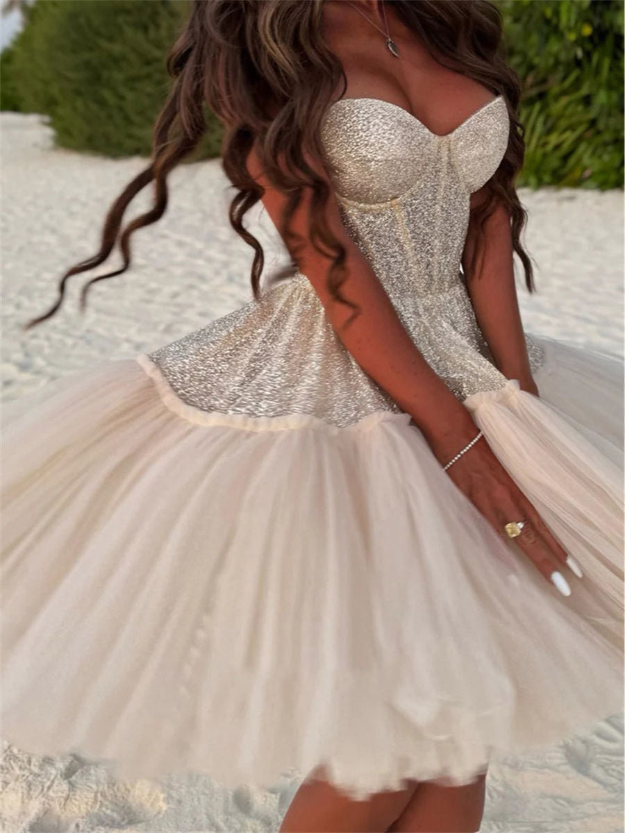 A-line/Princess Sweetheart Ruffles Short/Mini Tulle Corset Homecoming Dress
