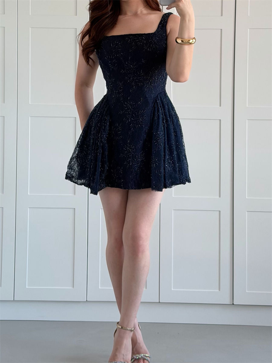 A-line/Princess Square Ruffles Short/Mini Lace Corset Homecoming Dress