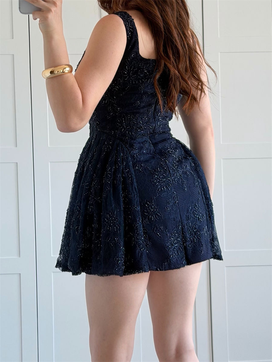 A-line/Princess Square Ruffles Short/Mini Lace Corset Homecoming Dress