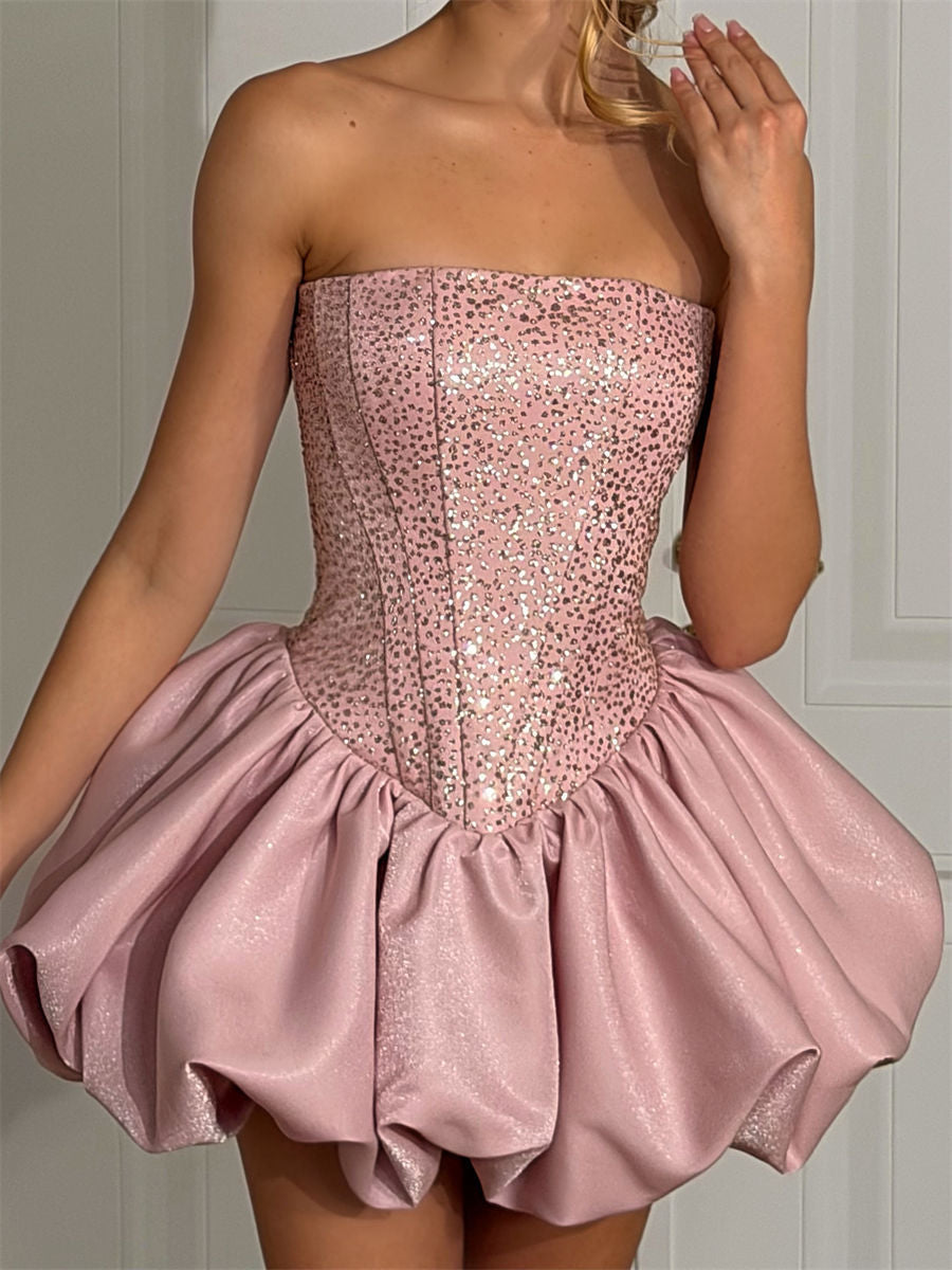 A-line/Princess Straight Ruffles Short/Mini Corset Homecoming Dress