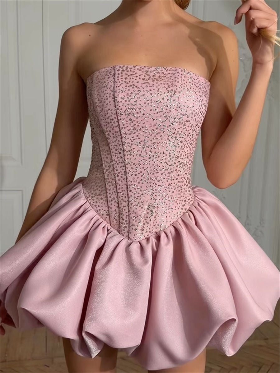 A-line/Princess Straight Ruffles Short/Mini Corset Homecoming Dress