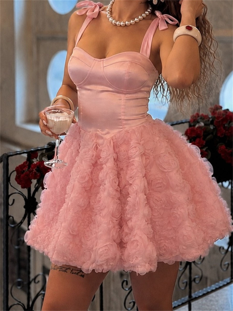 A-line/Princess Sweetheart Ruffles Short/Mini Silk Like Satin Corset Homecoming Dress