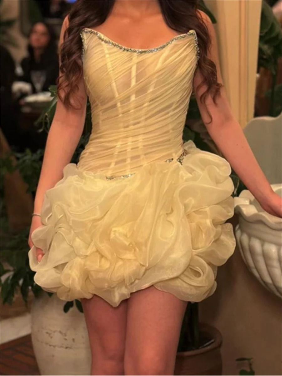 A-line/Princess Straight Pleated Short/Mini Organza Corset Homecoming Dress