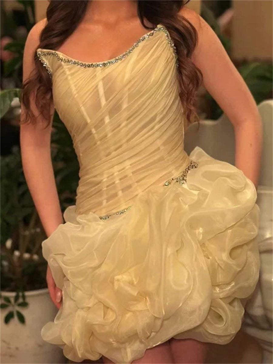 A-line/Princess Straight Pleated Short/Mini Organza Corset Homecoming Dress