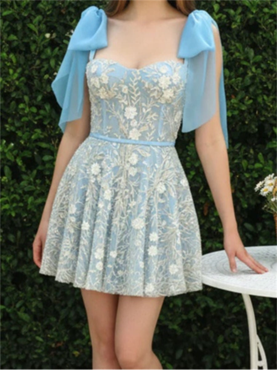 A-line/Princess Sweetheart Ruffles Short/Mini Lace Corset Homecoming Dress