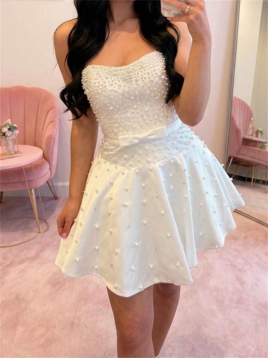 A-line/Princess Straight Beading Short/Mini Corset Homecoming Dress