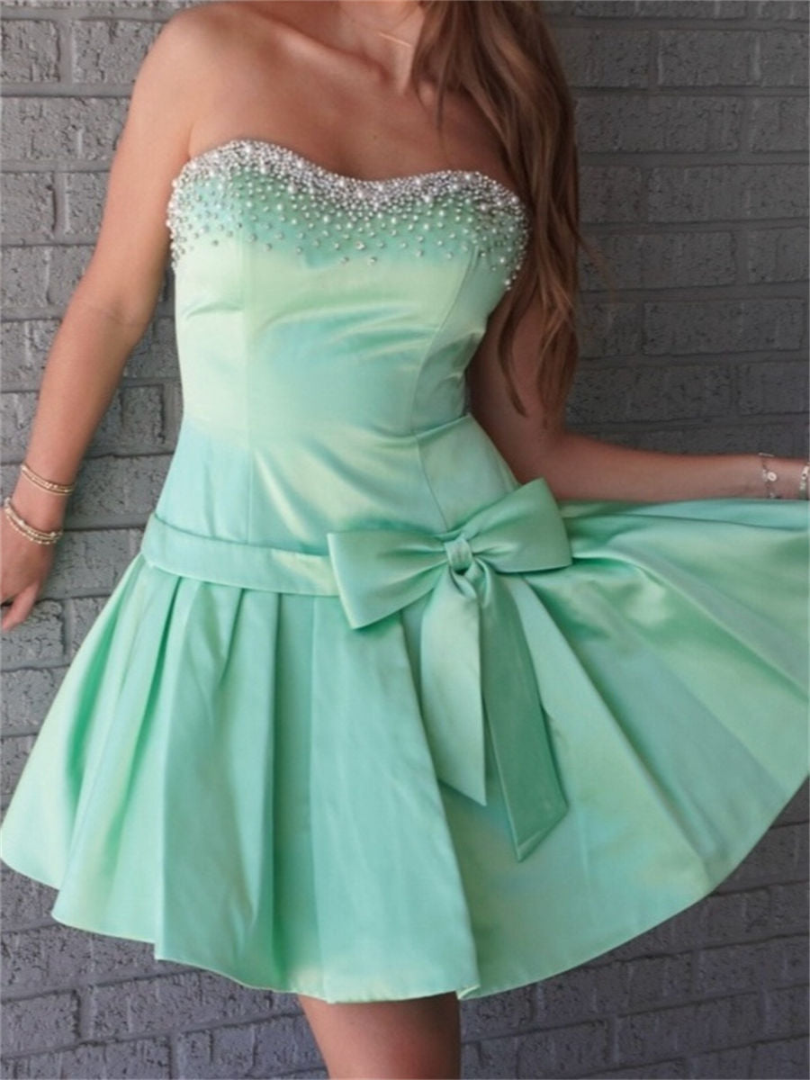 A-line/Princess Sweetheart Bow Short/Mini Taffeta Corset Homecoming Dress