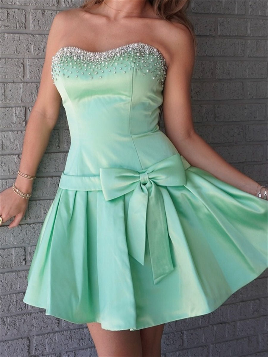 A-line/Princess Sweetheart Bow Short/Mini Taffeta Corset Homecoming Dress