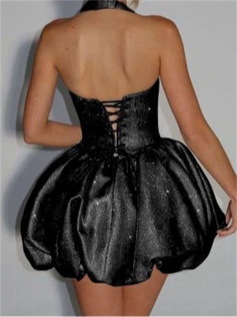 A-line/Princess Halter Ruffles Short/Mini Corset Homecoming Dress