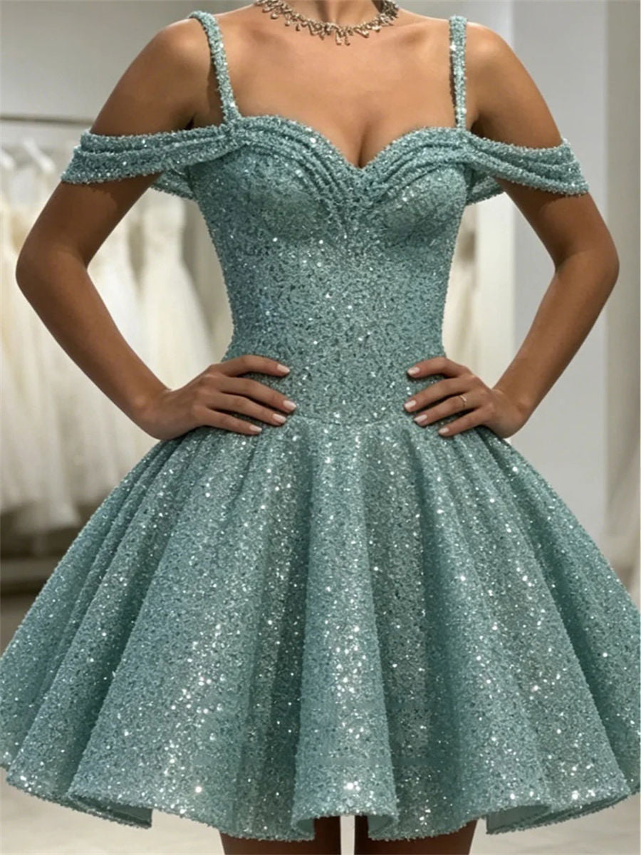 A-line/Princess Sweetheart Ruffles Short/Mini Lace Corset Homecoming Dress