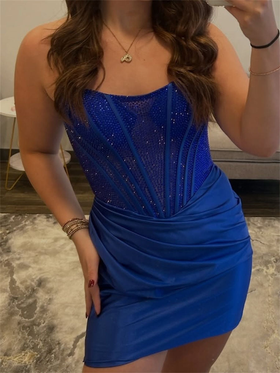 Sheath/Column Straight Pleated Short/Mini Jersey Corset Homecoming Dress
