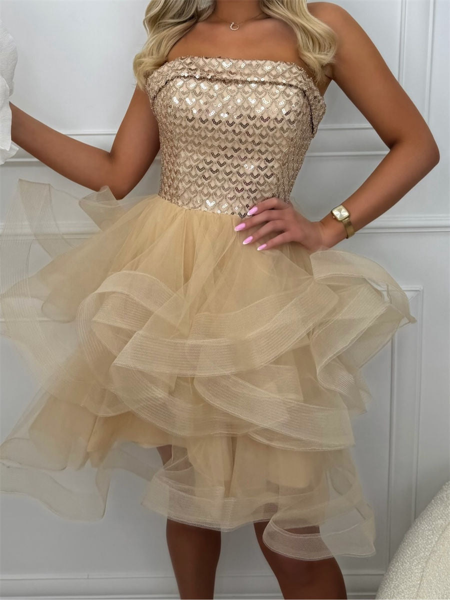 A-line/Princess Straight Cascading Ruffles Knee-Length Tulle Corset Homecoming Dress