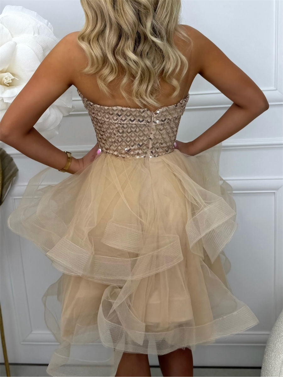 A-line/Princess Straight Cascading Ruffles Knee-Length Tulle Corset Homecoming Dress